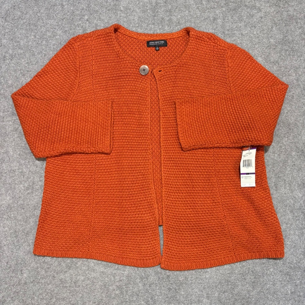 Jones New York Russet Orange Textured Knit Button Cardigan Sweater Womens 2X NEW
